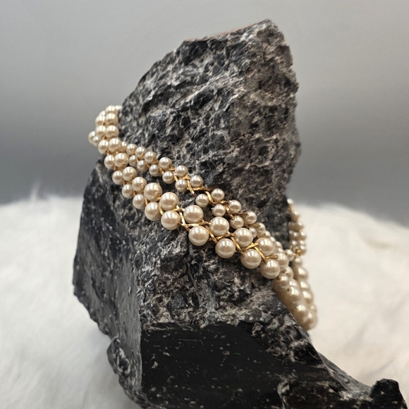 Elegant Vintage Gold Pearl Inspired Double Row Graduated 24" Necklace - Picture 6 of 8